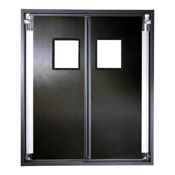 Aleco Impacdor FD-175 30" x 84" Black Rigid Single Swinging Traffic Door with Window 720155