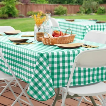Choice 52" x 70" Green Textured Gingham Vinyl Table Cover with Flannel Back