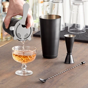 Acopa 4-Piece 16 oz. Black Cocktail Shaker Kit
