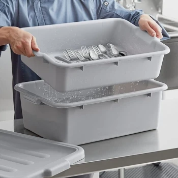 Choice 20" x 15" x 7" Gray Polypropylene Drain Box / Flatware Soaker Set