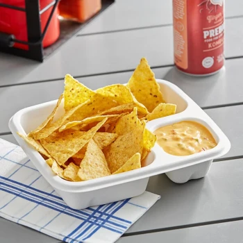 EcoChoice Compostable White 2 Compartment Nacho / Food Tray - 300/Case