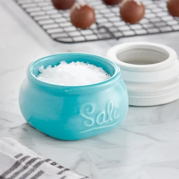 Fox Run 3 3/4" x 3 1/4" x 2 3/4" Blue and White Ceramic Salt Cellar