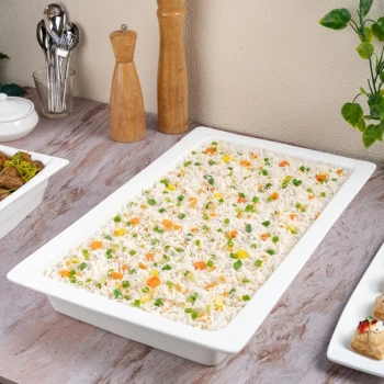 Ariane Buffet Full Size 2 1/2" Deep Ivory Rectangular Porcelain Food Pan AGNARN000100011