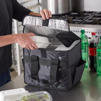 American Metalcraft BLSB1512 Deluxe Black Polyester Sandwich / Take-Out Delivery Bag, 15" x 9" x 12"