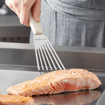 Dexter-Russell 19673 Sani-Safe 6 1/2" x 3" Slotted Fish / Egg Turner - Polypropylene Handle