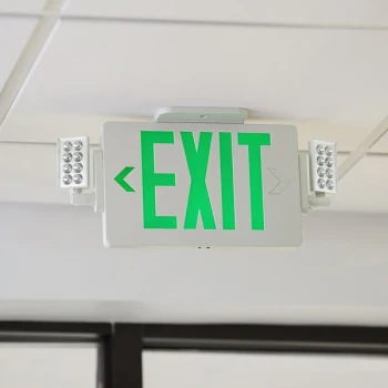 Lavex Slim Green LED Exit Sign / Emergency Light Combination with Battery Backup - 2W Unit