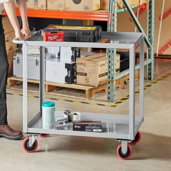 Lavex 36" x 24" x 35" Two Tray Shelf Steel Utility Cart - Fully Welded