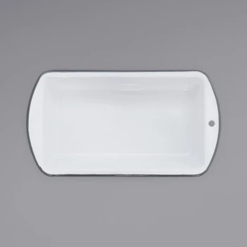 Crow Canyon Home V32GRY Vintage 1.5 Qt. White Enamelware Loaf Pan with Gray Rolled Rim