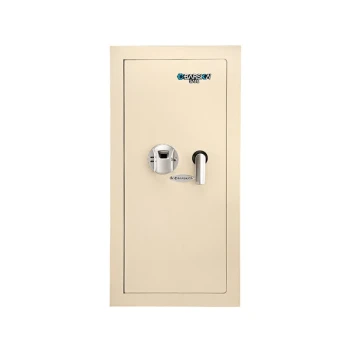 Barska AX12880 15 1/2" x 4" x 31 1/2" Large Cream-Colored Steel Left-Opening Recessed Wall-Mount Biometric Safe / Cabinet with Secondary Key Lock - 0.82 Cu. Ft.