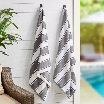 Hospeco Aston & Arden 35" x 70" Gray / Navy Stripes Ring-Spun 100% Cotton Pool Towel - 25 lb.