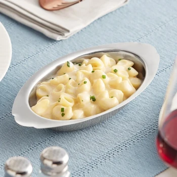 Choice 8 oz. Stainless Steel Oval Au Gratin Dish