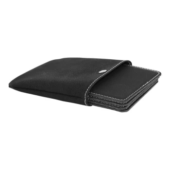 Franmara Suave 3 7/8" Black Square Leatherette Coaster Set with Snap Pouch - 4/Set
