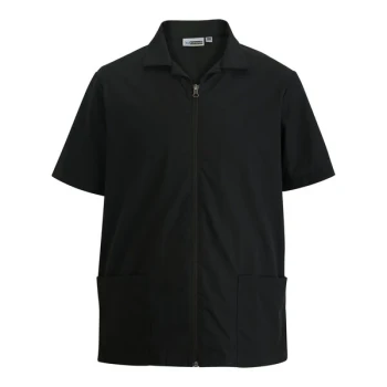 Edwards 4891 Men's Customizable Black Essential Full-Zip Service / Housekeeping Shirt - Poly / Cotton Blend - Medium