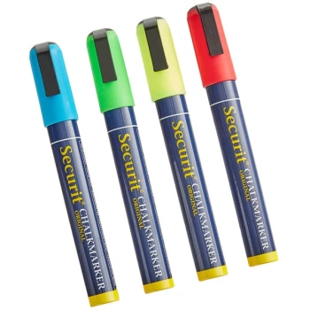 American Metalcraft SMA510V4 Securit All-Purpose Small Tip Assorted Color Chalk Marker Set - 4/Pack