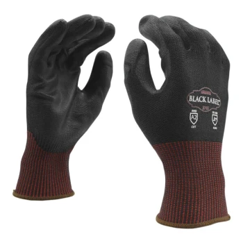 Cordova BLACK LABEL RED 13 Gauge Black HPPE Cut-Resistant Touchscreen Food-Safe Gloves with Black Polyurethane Palm Coating - Large
