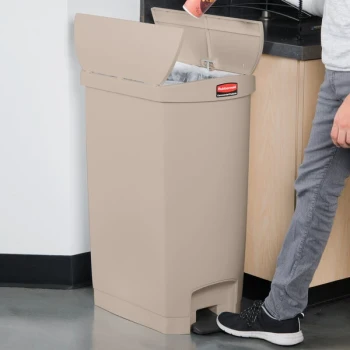 Rubbermaid® 1883551 Slim Jim Resin Beige End Step-On Rectangular Trash Can with Rigid Plastic Liner - 72 Qt. / 18 Gallon