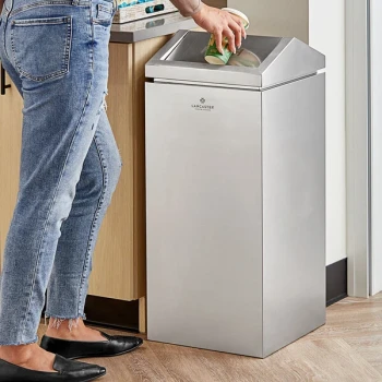Lancaster Table & Seating 14 Gallon Stainless Steel Square Decorative Trash Can with Push Door Swing Lid