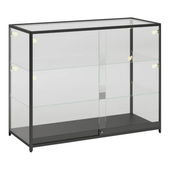 47 1/4" x 19 11/16" x 38" Glass 2-Shelf Display Showcase with LED Spotlights and Sliding Doors