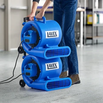 Lavex 2-Piece Compact 3-Speed Air Mover Set with Telescoping Handle, Wheels, and GFCI Power Outlets - 3/4 hp, 1,400 CFM