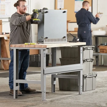 Lavex 30" x 48" Adjustable Height Heavy-Duty Workbench With Square Edge Maple Top