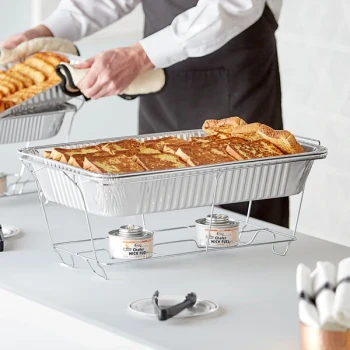Choice 5 Piece Full Size Disposable Chafer Dish Kit with a Wire Stand, Deep Pan, Shallow Pan, and (2) 4 Hour Wick Fuels