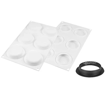 Silikomart KIT TART RING 8 6 Compartment Round Silicone Baking Mold - 2 5/8 inch x 1/2 inch Cavities with (6) 2 1/8 inch x 11/16 inch Tart Rings
