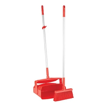 Vikan 62504 14" Red Lobby Broom with 37" Handle and Dustpan