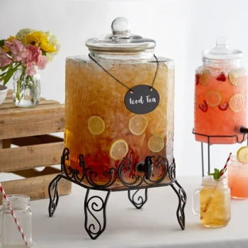 Acopa 5 Gallon Hammered Glass Beverage Dispenser with Metal Stand and Chalkboard Sign