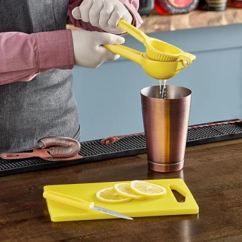 Choice 10 inch x 6 inch x 3/8 inch Yellow Bar Size Cutting Board and Lemon Prep Set