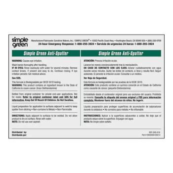 Simple Green 9510001000014 Anti-Spatter Solution Bilingual Secondary Bottle Label - 10/Pack
