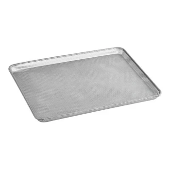 Baker's Lane Heavy-Duty Full Size 16 Gauge Glazed 18 inch x 26 inch Wire Rim Aluminum Fully Perforated Sheet / Bun Pan