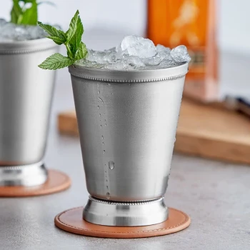 Acopa Alchemy 16 oz. Customizable Stainless Steel Mint Julep Cup with Beaded Detailing - 12/Pack