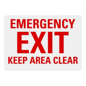 Lavex 14" x 10" White Non-Reflective Plastic "Emergency Exit / Keep Area Clear" Sign with Red Lettering