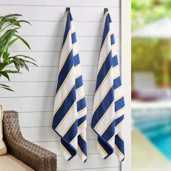 Hospeco Aston & Arden 35" x 70" Navy / Yellow Stripes Ring-Spun 100% Cotton Pool Towel - 25 lb.