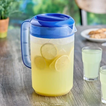 Choice 1 Gallon Polypropylene Beverage Pitcher with Blue Lid and Handle