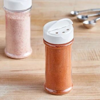 8.4 oz. Round Plastic Spice Container and 53/485 White Induction-Lined Dual Flapper Lid with 3 Holes - 285/Case