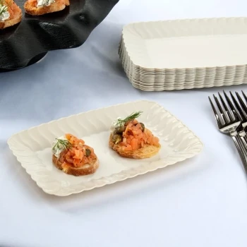 Fineline Flairware 257-BO Bone / Ivory 5" x 7" Plastic Snack Tray - 252/Case