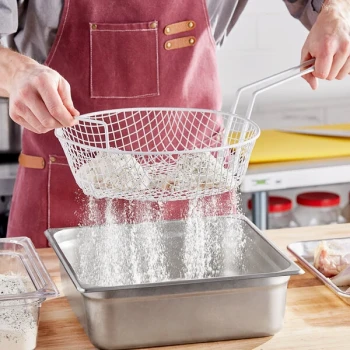 Choice 12" Epoxy-Coated Coarse Mesh Breading Basket with Helper Handle