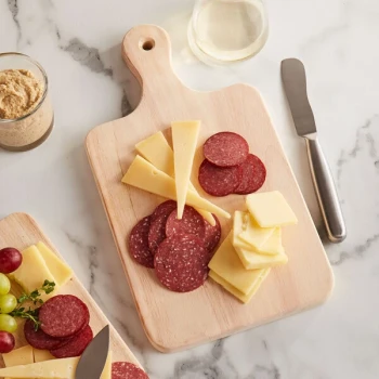 Choice 9 1/2" x 7 1/2" Wooden Serving / Cutting Board with 4" Handle