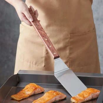 Dexter-Russell 16241 Traditional 8" x 3" High-Carbon Steel Long Handle Solid Turner - Rosewood Handle