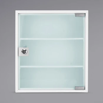 Barska CB12822 12 3/8 " x 3 15/16 " x 14 3/16" Medium White Steel Medicine Security Cabinet with Key Lock and Tempered Glass Door