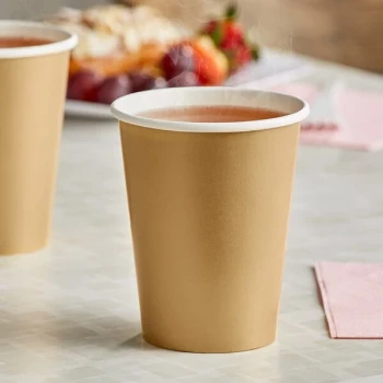 Creative Converting 9 oz. Glittering Gold Poly Paper Hot / Cold Cup - 240/Case