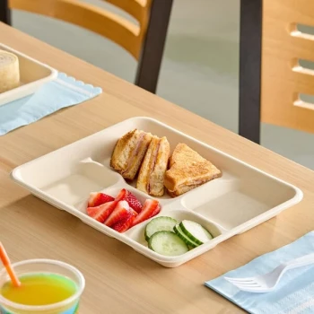 EcoChoice 10" x 8" Compostable Natural Plant Fiber 5-Compartment Tray - 400/Case