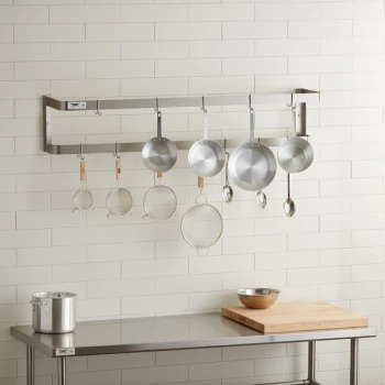 Regency 60" Stainless Steel Wall Mounted Double Line Pot Rack with 18 Galvanized Double Prong Hooks