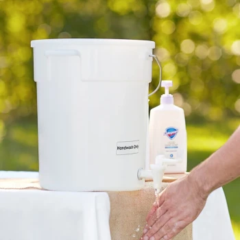 Choice 6 Gallon White Round Dispenser for Handwashing with Set of Labels