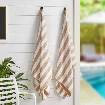 Hospeco California Cabana 30" x 70" Beige Stripes Ring-Spun 100% Cotton Pool Towel - 15 lb. - 4/Pack