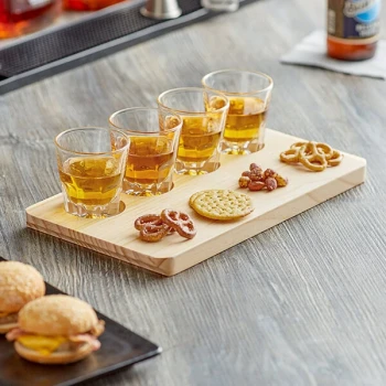 Acopa Natural Wood Flight Tray with 4.5 oz. Espresso Glasses - 3/Set
