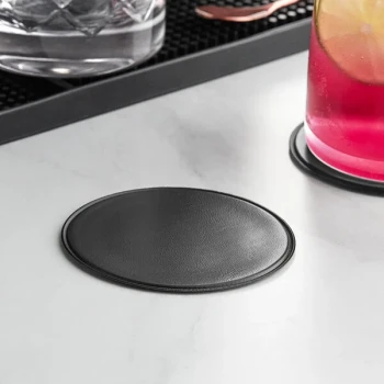 Choice 3 3/4" Round Black Vinyl Coaster