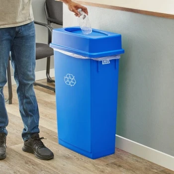 Lavex 23 Gallon Blue Slim Rectangular Recycling Can and Blue Drop Shot Lid