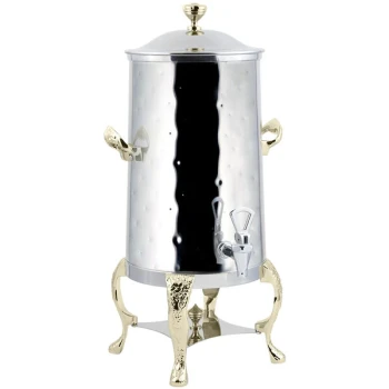 Bon Chef 47001-1-H-E Renaissance 1.5 Gallon Insulated Hammered Stainless Steel Electric Coffee Chafer Urn with Brass Trim
